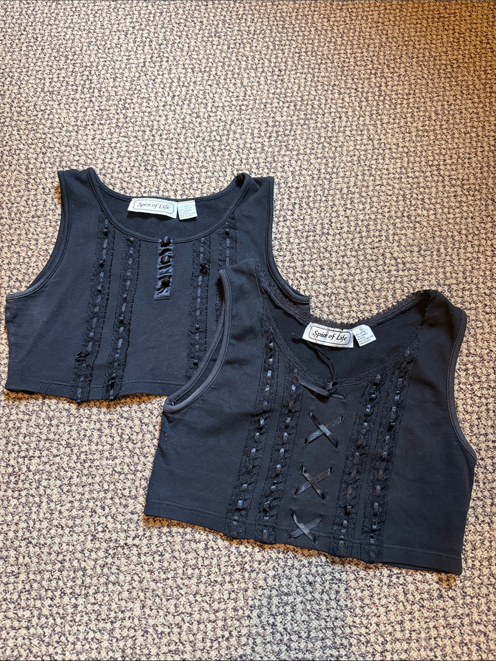 Vintage pair of Spice of Life Black Lace-Accent Cropped Tank Top